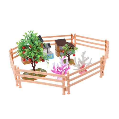 Homoyoyo Modellset Miniatur Bauernhof Simulation PVC Zubehör mit Haus Obstbäumen Wasserpflanzen Teiligem Zaun Robustes DIY für Kreativitätsförderung von Homoyoyo