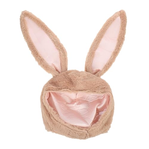 Homoyoyo Plüsch Hasenohren Kapuze mit Verstellbarem Kinnverschluss Flauschiges Cosplay Kostüm Zubehör für Weihnachten und Karneval Brauner Bunny Hut für Damen und Jugendliche von Homoyoyo