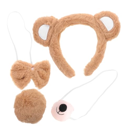 Homoyoyo Plüschiges Bärenohren Stirnband mit Nase und Schleife Leichtes Tierkostüm Zubehör für Cosplay Karneval Halloween und Tiermottoparty Wiederverwendbar und Bequem Teilig von Homoyoyo