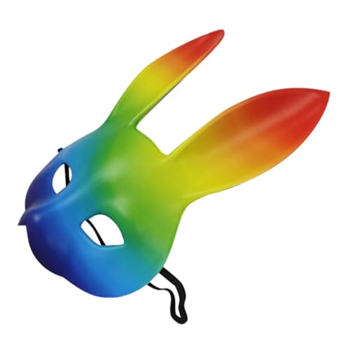 Homoyoyo Regenbogen Kaninchenmaske aus PU Bunte Tiermaske für Halloween Karneval Maskerade Cosplay Frauen Vielseitig Einsetzbar für Kostümpartys und Festivale von Homoyoyo