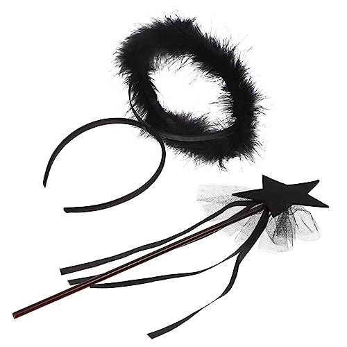Homoyoyo Schwarzes Kostüm Stirnband mit Teiligem Haarreif und Zauberstab für Halloween Party Cosplay Zubehör Leicht und Bequem von Homoyoyo