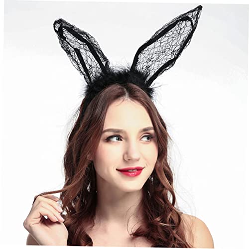 Homoyoyo Schwarzes Spitzen hasenohren Haarreif Party Haarband mit Kaninchenohren Design Süßes Cosplay Accessoire für Maskerade Kostüm Vielseitig für Karneval Themenpartys und von Homoyoyo