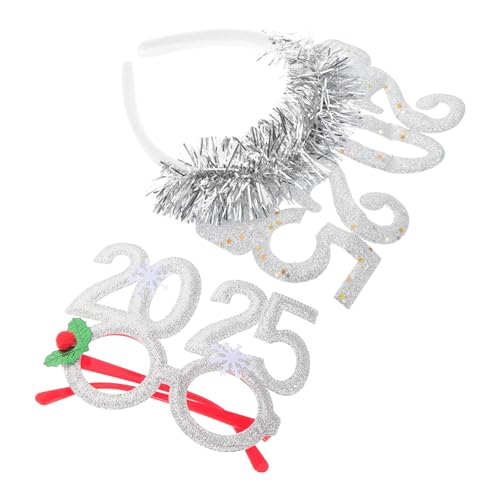 Homoyoyo Silvester Stirnband mit Haarclip und Brillen Topper Glitzernder Party Haarreif für Neujahrsfeier Fotorequisiten für Erwachsene und Gruppenfotos von Homoyoyo