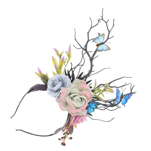 Homoyoyo Vintage Hirschgeweih Haarreif mit Künstlichen Blüten Leichtes Party und Festival Accessoire für Damen Dekoratives Cosplay Haarband für Karneval Maske und Bühnenauftritt von Homoyoyo