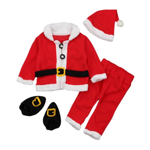 Homoyoyo Weihnachtliches Kostüm Teilig Plüsch Langarmshirt Hose Mütze Weihnachtsmann Outfit für Warm Winterfest von Homoyoyo