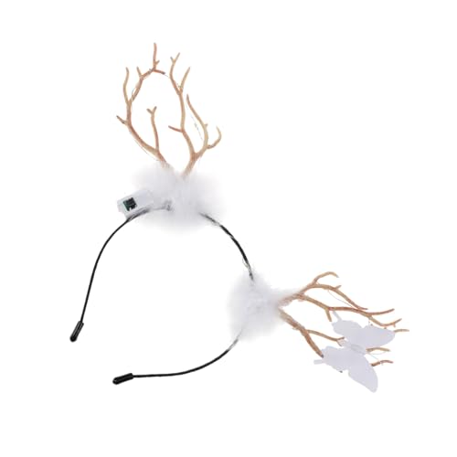 Homoyoyo Weihnachtliches Rentier Geweih Stirnband mit LED Licht Bequemes Haarschmuck Accessoire für Weihnachtsfeier Design mit Weißen Federn und Warmen Lichtern von Homoyoyo