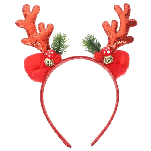 Homoyoyo Weihnachtliches Rentier Stirnband mit Glitzer Festliches Haaraccessoire für Mädchen Charmante Antlers Kopfbedeckung mit Glocken für Weihnachtsfeiern Bequeme Stoffverarbeitung für von Homoyoyo