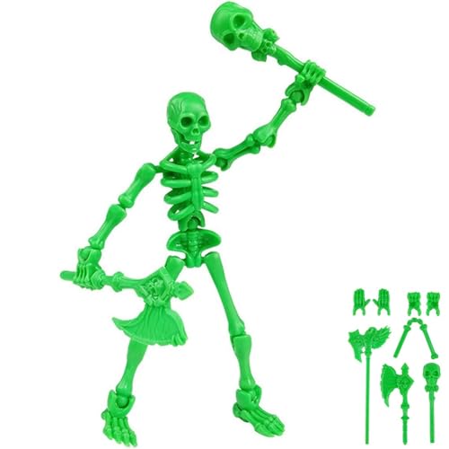 360° Poseable Skeleton Warrior Kit, 3D Printed Skeleton Action Figure, Halloween Human Torch Action Figure, Horror Tiny Fully Articulated Splicing Movable for Desktop Decorations(Grün) von Homtrator
