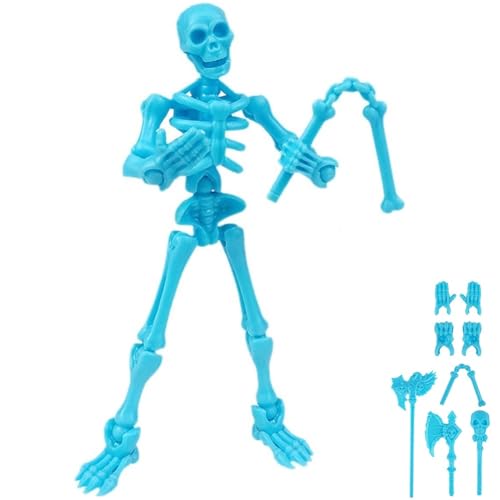 360° Poseable Skeleton Warrior Kit, 3D Printed Skeleton Action Figure, Halloween Human Torch Action Figure, Horror Tiny Fully Articulated Splicing Movable for Desktop Decorations(Light Blue) von Homtrator