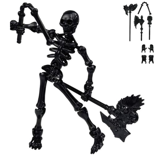 360° Poseable Skeleton Warrior Kit, 3D Printed Skeleton Action Figure, Halloween Human Torch Action Figure, Horror Tiny Fully Articulated Splicing Movable for Desktop Decorations(Schwarz) von Homtrator