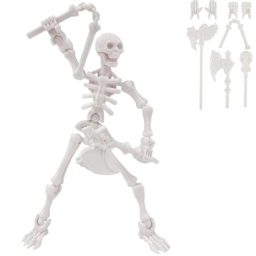 360° Poseable Skeleton Warrior Kit, 3D Printed Skeleton Action Figure, Halloween Human Torch Action Figure, Horror Tiny Fully Articulated Splicing Movable for Desktop Decorations(Weiß) von Homtrator
