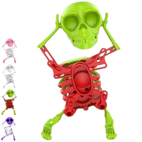 Das Tanzende Skelett, Das Die Show Stiehlt! Das Gruselige, Schwingende Skelett, 3D-Skelett Für Aufziehen Auf Dem Schreibtisch Mit Schwingendem Uhrwerk Für Die Halloween-Schreibtischdekoration(Grün) von Homtrator