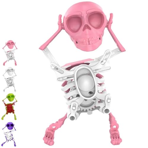 Das Tanzende Skelett, Das Die Show Stiehlt! Das Gruselige, Schwingende Skelett, 3D-Skelett Für Aufziehen Auf Dem Schreibtisch Mit Schwingendem Uhrwerk Für Die Halloween-Schreibtischdekoration(Pink) von Homtrator