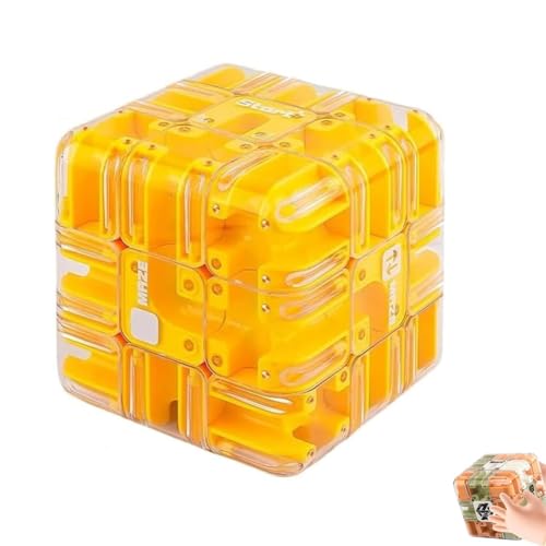 Großer Labyrinth-Puzzle-Würfel – spannendes Denkspiel für Erwachsene und Kinder, intelligenter Rollball-Raumwürfel-Labyrinth, Logik-Puzzle, Stressabbau-Zappelwürfel, pädagogisches Fokusspiel(Yellow) von Homtrator
