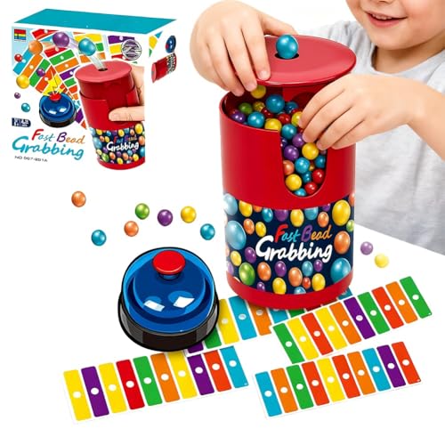 Homtrator Schnelles Perlengreifspiel, Candy Land-Brettspiel, Farbabgleichsspiele, 2025 Neue Perlen Für Essen, Upgrade Auf 90 Perlen Und 6 Codekarten, 1 Glocken- Und Perlendosen-Reaktionstraining(1PC) von Homtrator