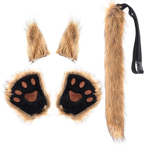 HonGien Cosplay Fuchsohren Set, Fox Wolf Cosplay Fuchs Kostüm, Braun Fuchs Cosplay Kostüm Set für Halloween, Weihnachten, Karneval Party HonGien Cosplay Fuchsohren Set, Fox Wolf Cosplay Fuchs Kostüm, Braun Fuchs Cosplay Kostüm Set für Halloween, Weihnachten, Karneval Party von HonGien