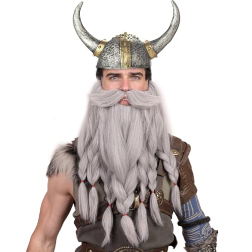 Honcloud Realistisch – Neuheit Wikinger Zwerg vorgestylt geflochten für Cosplay & Halloween, Grau, Free Size von Honcloud