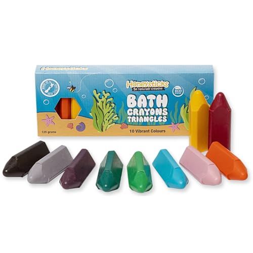 Honeysticks Dreieckige Badestifte für Kleinkinder und Kinder (10 Stück) – natürliches Bienenwachs für ungiftigen Badewannenspaß – parfümfrei, tolles Badespielzeug – leuchtende Farben, leicht zu von Honeysticks