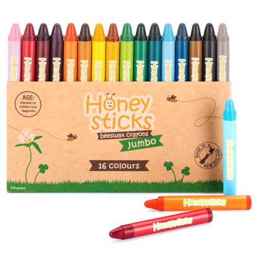 Honeysticks Jumbo Wachsmalstifte (16er-Pack) - Ungiftige, Umwelschonende Malstifte aus Purem Bienenwachs, Malstifte Kinder, Malstifte Ab 3 Jahre, Wachsmalstifte, Groß, Leicht zu Greifen von Honeysticks