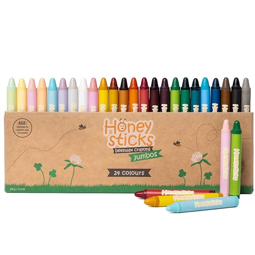 Honeysticks Jumbo Wachsmalstifte (24er-Pack) - Ungiftige, Umwelschonende Malstifte aus Purem Bienenwachs, Malstifte Kinder, Malstifte Ab 3 Jahre, Wachsmalstifte, Groß, Leicht zu Greifen von Honeysticks