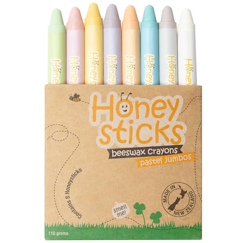 Honeysticks Jumbo Wachsmalstifte (8er-Pack) - Ungiftige, Umwelschonend Malstifte aus Purem Bienenwachs, Malstifte Kinder, Malstifte Ab 3 Jahre, Wachsmalstifte, Groß, Leicht zu Greifen, Pastellfarben von Honeysticks