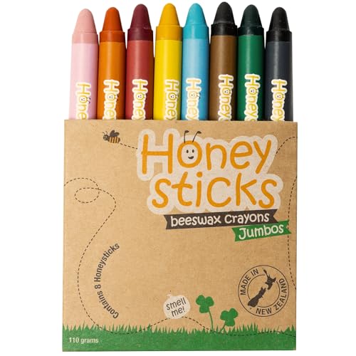 Honeysticks Jumbo Wachsmalstifte (8er-Pack) - Ungiftige, Umwelschonende Malstifte aus Purem Bienenwachs, Malstifte Kinder, Malstifte Ab 3 Jahre, Wachsmalstifte, Groß, Leicht zu Greifen von Honeysticks