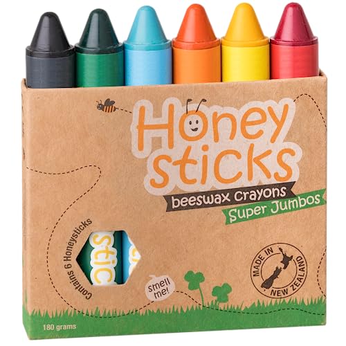Honeysticks Super Jumbo Buntstifte (6er-Pack) – Wachsmalstifte Ab 2 Jahre, Wachsmalstifte Baby Ungiftig, Leuchtende Farben, Unzerbrechlich, Extra Groß, aus Natürlichem Bienenwachs, Umweltschonend von Honeysticks