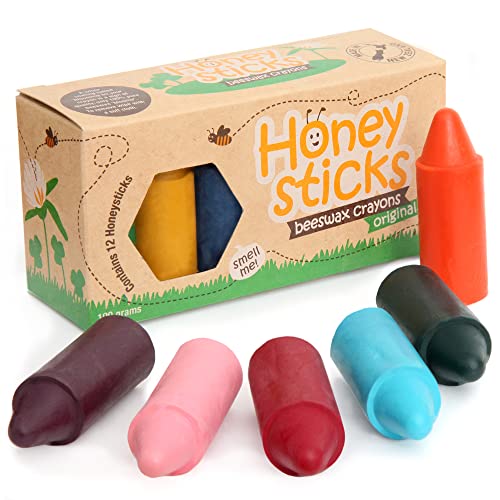 Honeysticks Wachsmalstifte (12er-Pack) - Ungiftige Babymalstifte aus Natürlichem Bienenwachs, Wachsmalstifte Ab 1 Jahr, Leicht zu Greifende Buntstifte Baby, Umweltschonend und Kleinkindfreundlich von Honeysticks