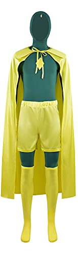 Vision Cosplay Kostüm Jumpsuit Umhang Wanda Maximoff Scarlet Witch Outfits Halloween Erwachsene Herren Full Set (Vision Kostüm B, Medium) von HongChang