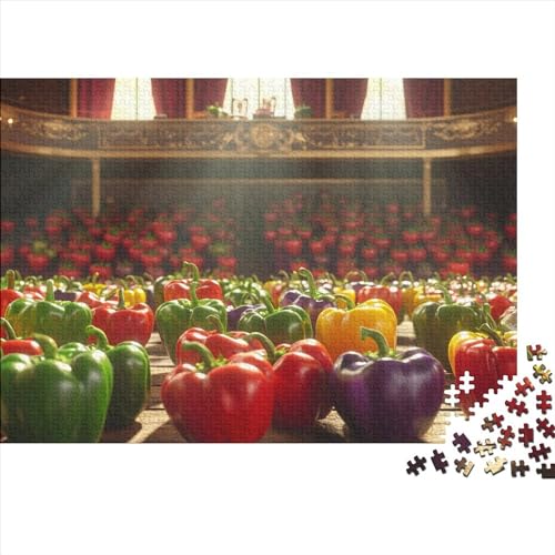 Color Pepper 500 Stück Home Dekoration 500 Teile Kein Staub Puzzlespiel Holzpuzzles Bright Colored Peppers Puzzle Abwechslungsreiche Puzzleteile Puzzles Für Erwachsene 500pcs (52x38cm) von HongZhic