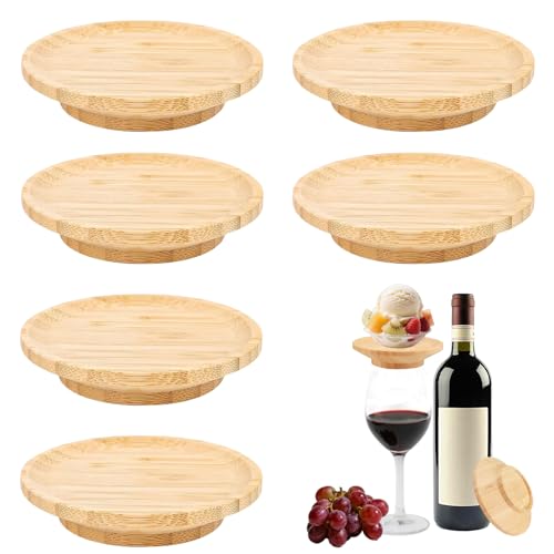 6 Stück Weinglas Topper Holz,Wine Glass Charcuterie Topper,10cm Rund Holz Weinglas Aufsatz Vorspeisentelle,Wine Glass Charcuterie Topper,Wineglas Charcuterie Topper,für Familienessen, Partyzubehör von Hongoen