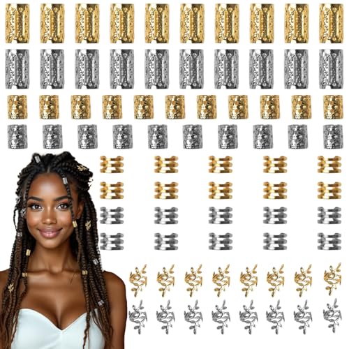 80 Stück Haarschmuck für Zöpfe, Haarschmuck Gold,Schmuck für Haar,Piraten Schmuck,Haarschmuck Pirat,Manschetten-Clips für Dreadlock-Zubehör,Haarspiralen Clips Haarschmuck für Dreadlocks für Damen von Hongoen