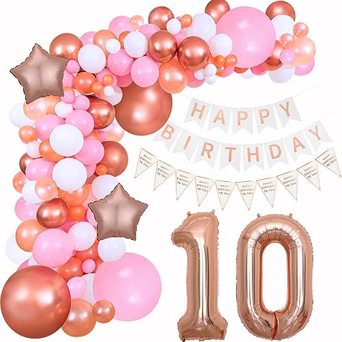 10 Geburtstag Deko Mädchen Rosegold Rosa deko 10. Geburtstag Mädchen, 10 Jahre Geburtstagdeko Luftballons Girlande 10. Geburtstag Mädchen rosegold Ballon Girlande Happy 10 Birthday Dekoration von Hongyantech