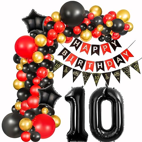 10 Geburtstag Deko Mädchen Schwarz Rot deko 10. Geburtstag Mädchen, 10 Jahre Geburtstagdeko Luftballons Girlande 10. Geburtstag Mädchen Schwarz Rot Ballon Girlande Happy 10 Birthday Dekoration von Hongyantech