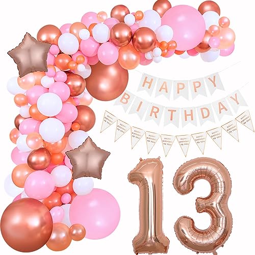 13 Geburtstag Deko Mädchen Rosegold Rosa deko 13. Geburtstag Mädchen, 13 Jahre Geburtstagdeko Luftballons Girlande 13. Geburtstag Mädchen rosegold Ballon Girlande Happy 13 Birthday Dekoration von Hongyantech
