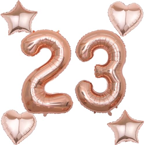 2 Luftballons Zahl 23 rosegold+4 pcs herz/stern Folienballon 23 .Geburtstag Deko frau rosegold ,40" Luftballons 23 .geburtstagsdeko frauen 23 jahre,ballon 23. geburtstag deko frau(rosegold 23) von Hongyantech