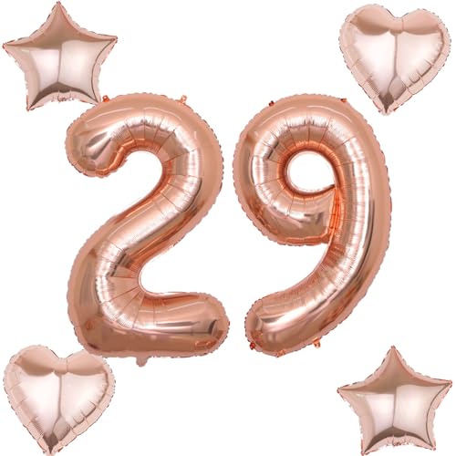 2 Luftballons Zahl 29 rosegold+4 pcs herz/stern Folienballon 29 .Geburtstag Deko frau rosegold ,40" Luftballons 29 .geburtstagsdeko frauen 29 jahre,ballon 29. geburtstag deko frau (rosegold 29) von Hongyantech