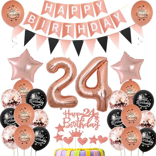 24. Geburtstag Dekoration,rosegold Tortendeko Geburtstag 24 Jahre Frauen,Party Deko 24 Geburtstag Frau Schwarz rosegold,Tortendeko 24. Geburtstag Frauen,Geburtstagsdeko 24 Jahre Frau Mädchen von Hongyantech
