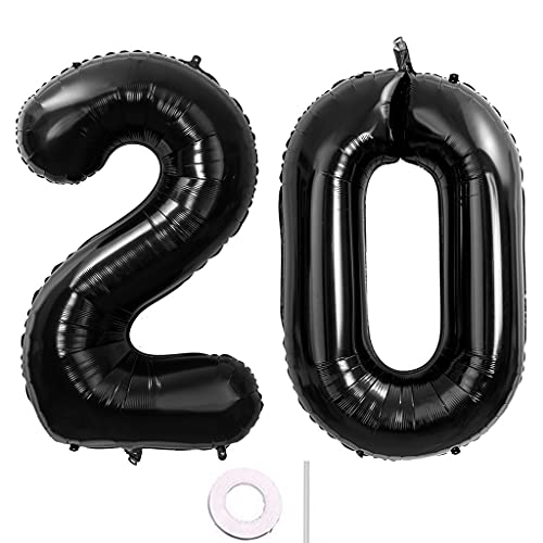 40 Zoll 2 Luftballons Zahle 20 jahre Geburtstag deko Schwarz XXL 100cm Zahlenballon 20 Schwarz Nummer Riesen Folienballon 20 Ballon Zahl 20 Heliumballon Luftballons 20 Geburtstag Deko mann frauen(20) von Hongyantech