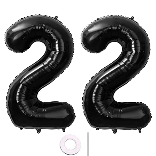 40 Zoll 2 Luftballons Zahle 22 jahre Geburtstag deko Schwarz XXL 100cm Zahlenballon 22 Schwarz Nummer Riesen Folienballon 22 Ballon Zahl 22 Heliumballon Luftballons 22 Geburtstag Deko mann frauen(22) von Hongyantech
