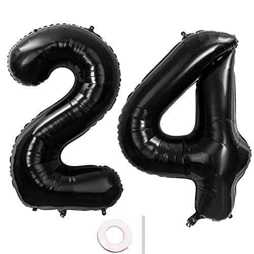 40 Zoll 2 Luftballons Zahle 24 jahre Geburtstag deko Schwarz XXL 100cm Zahlenballon 24 Schwarz Nummer Riesen Folienballon 24 Ballon Zahl 24 Heliumballon Luftballons 24 Geburtstag Deko mann frauen(24) von Hongyantech