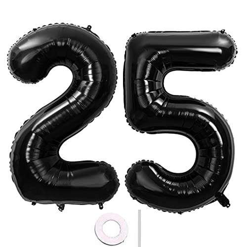 40 Zoll 2 Luftballons Zahle 25 jahre Geburtstag deko Schwarz XXL 100cm Zahlenballon 25 Schwarz Nummer Riesen Folienballon 25 Ballon Zahl 25 Heliumballon Luftballons 25 Geburtstag Deko mann frauen(25) von Hongyantech