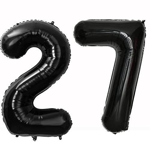40 Zoll 2 Luftballons Zahle 27 jahre Geburtstag deko Schwarz XXL 100cm Zahlenballon 27 Schwarz Nummer Riesen Folienballon 27 Ballon Zahl 27 Heliumballon Luftballons 27 Geburtstag Deko mann frauen(27) von Hongyantech