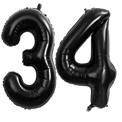 40 Zoll 2 Luftballons Zahle 34. Schwarz Geburtstag XXL 100cm Riesen Folienballon Zahlenballon 34 Schwarz Nummer Folienballon 34 Ballon Zahl 34 Heliumballon Luftballon 34 für Geburtstag Party Deko(34) von Hongyantech