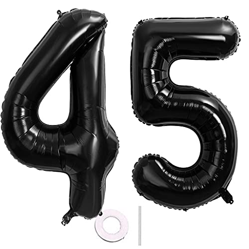 40 Zoll 2 Luftballons Zahle 45. Schwarz Geburtstag XXL 100cm Riesen Folienballon Zahlenballon 45 Schwarz Nummer Folienballon 45 Ballon Zahl 45 Heliumballon Luftballon 45 für Geburtstag Party Deko(45) von Hongyantech