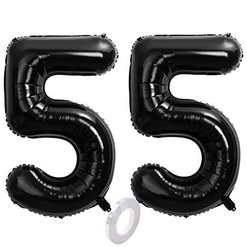 40 Zoll 2 Luftballons Zahle 55. Schwarz Geburtstag XXL 100cm Riesen Folienballon Zahlenballon 55 Schwarz Nummer Folienballon 55 Ballon Zahl 55 Heliumballon Luftballon 55 für Geburtstag Party Deko(55) von Hongyantech