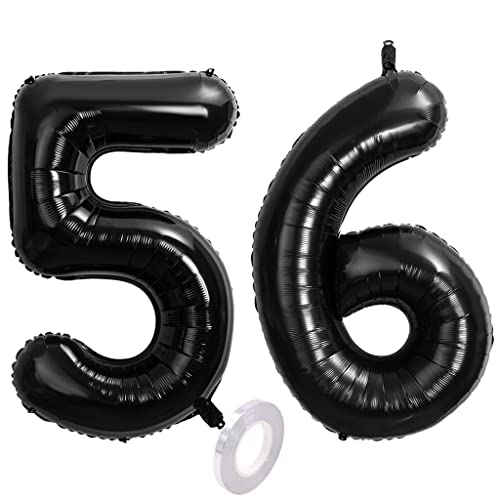 40 Zoll 2 Luftballons Zahle 56. Schwarz Geburtstag XXL 100cm Riesen Folienballon Zahlenballon 56 Schwarz Nummer Folienballon 56 Ballon Zahl 56 Heliumballon Luftballon 56 für Geburtstag Party Deko(56) von Hongyantech