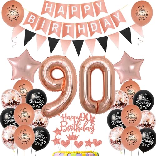 90. Geburtstag Dekoration,rosegold Tortendeko Geburtstag 90 Jahre Frauen,Party Deko 90 Geburtstag Frau Schwarz rosegold ,Tortendeko 90. Geburtstag Frauen,Geburtstagsdeko 90 Jahre Frau Mädchen von Hongyantech