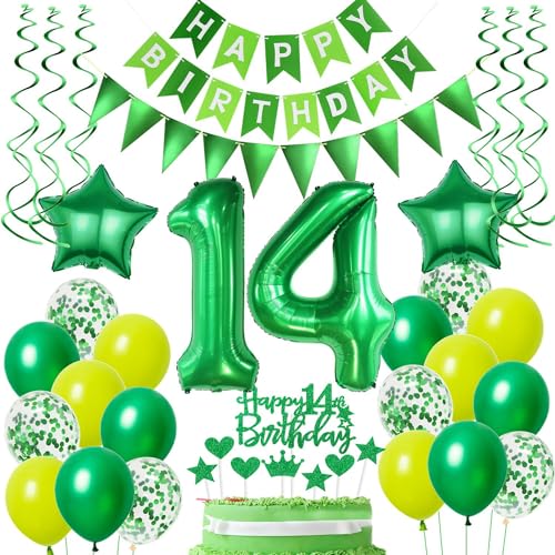 Ballons 14 Geburtstag Junge Mädchen Grün Luftballons 14. Geburtstag Junge Mädchen deko 14. Geburtstag Mädchen Grün Tortendeko 14 Geburtstag Junge Geburtstagsdeko 14 Jahre Mädchen Junge dekoration von Hongyantech
