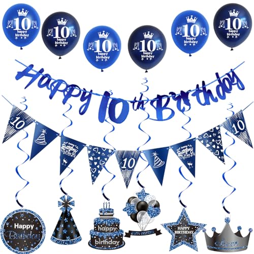 Blau Girlande 10 geburtstag Banner + Dreiecksflaggen + Geburtstag Hängedeko + 6 pcs 10 Geburtstag Luftballons 10 Geburtstag deko für junge,deko 10. Geburtstag junge geburtstagsdeko 10 jahre junge Blau Girlande 10 geburtstag Banner + Dreiecksflaggen + Geburtstag Hängedeko + 6 pcs 10 Geburtstag Luftballons 10 Geburtstag deko für junge,deko 10. Geburtstag junge geburtstagsdeko 10 jahre junge von Hongyantech